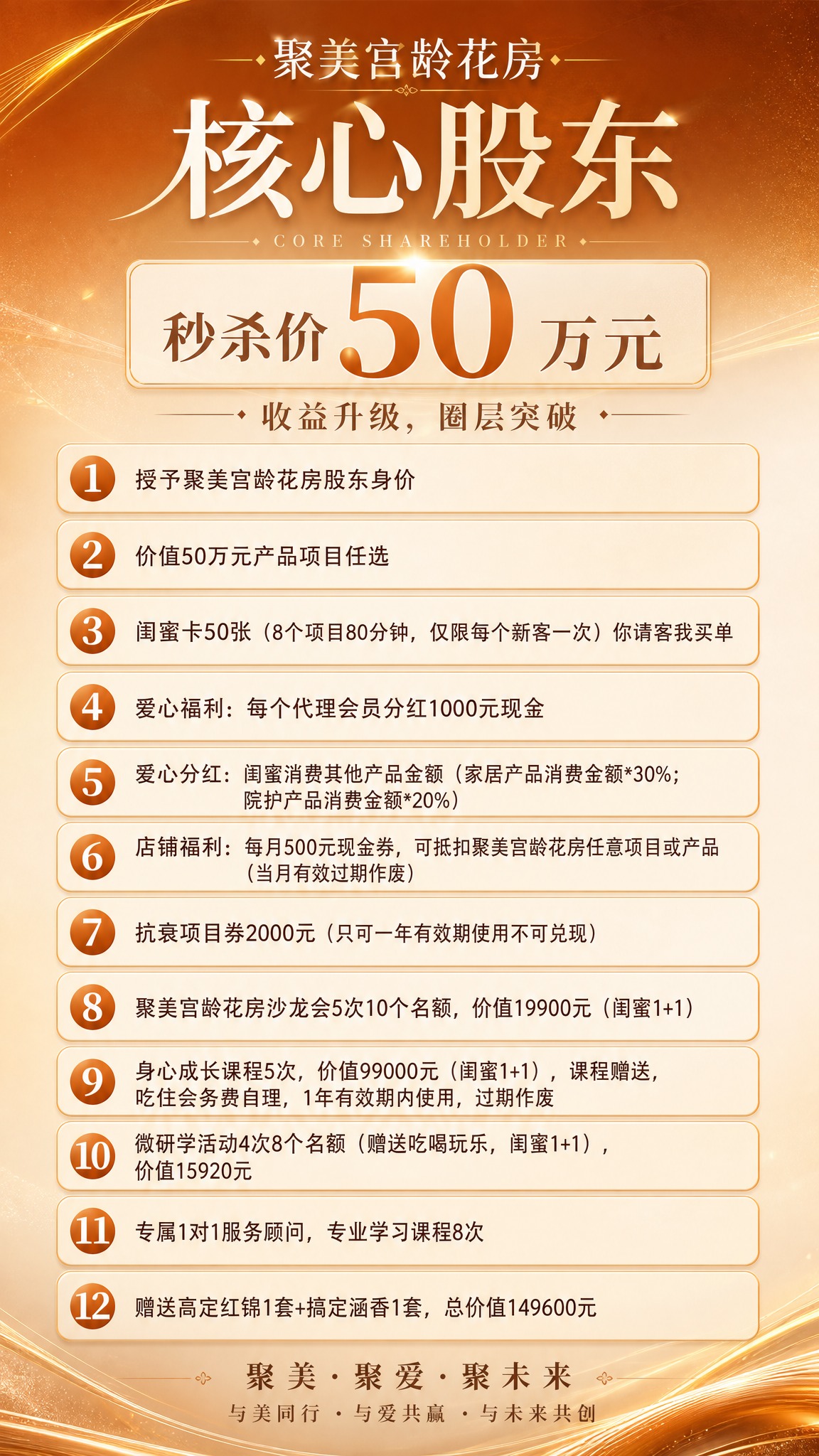 一张清新风格的美业核心股东招募海报，竖版9:16比例。第六级琥… - 图片创意预览