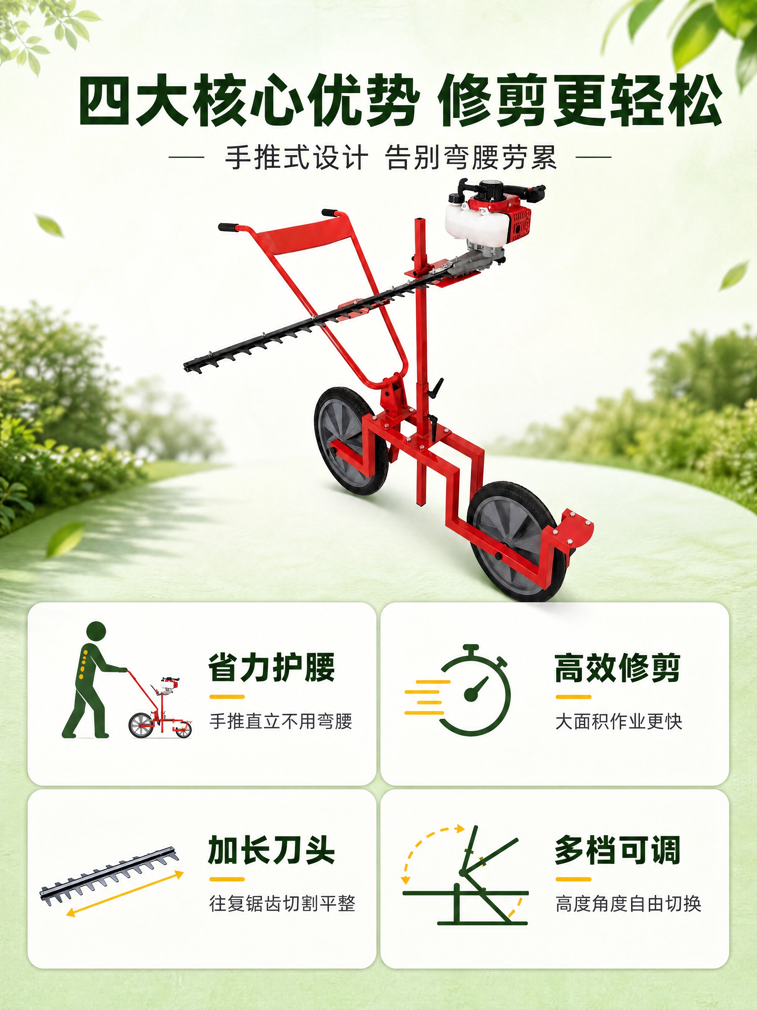 [商品] 使用【图1】红色手推式绿篱机；保留红色车架、汽油发动… - 图片创意预览