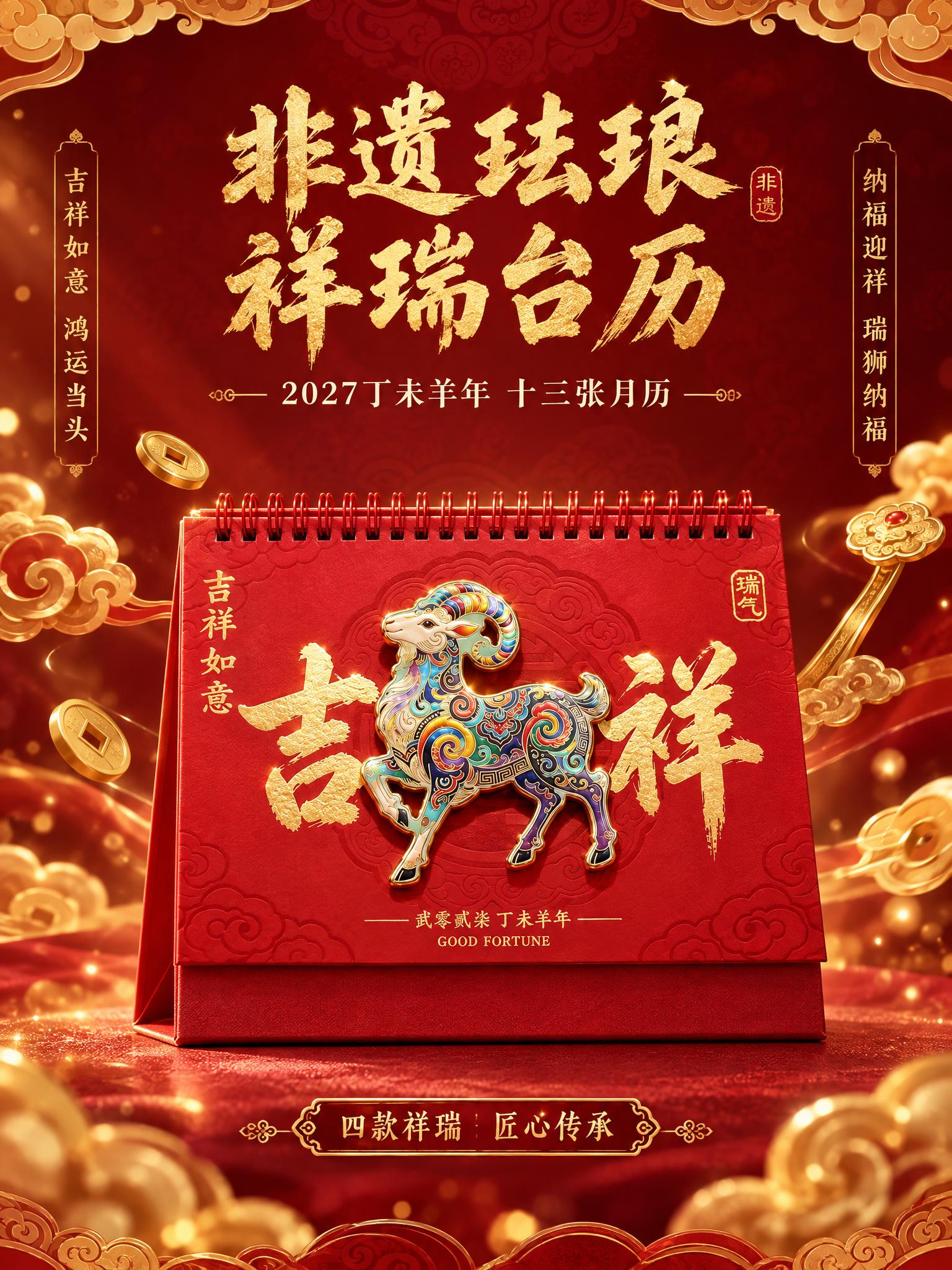 [商品] 使用【图1】吉祥如意羊款台历封面图作为主视觉参考；保… - 图片创意预览