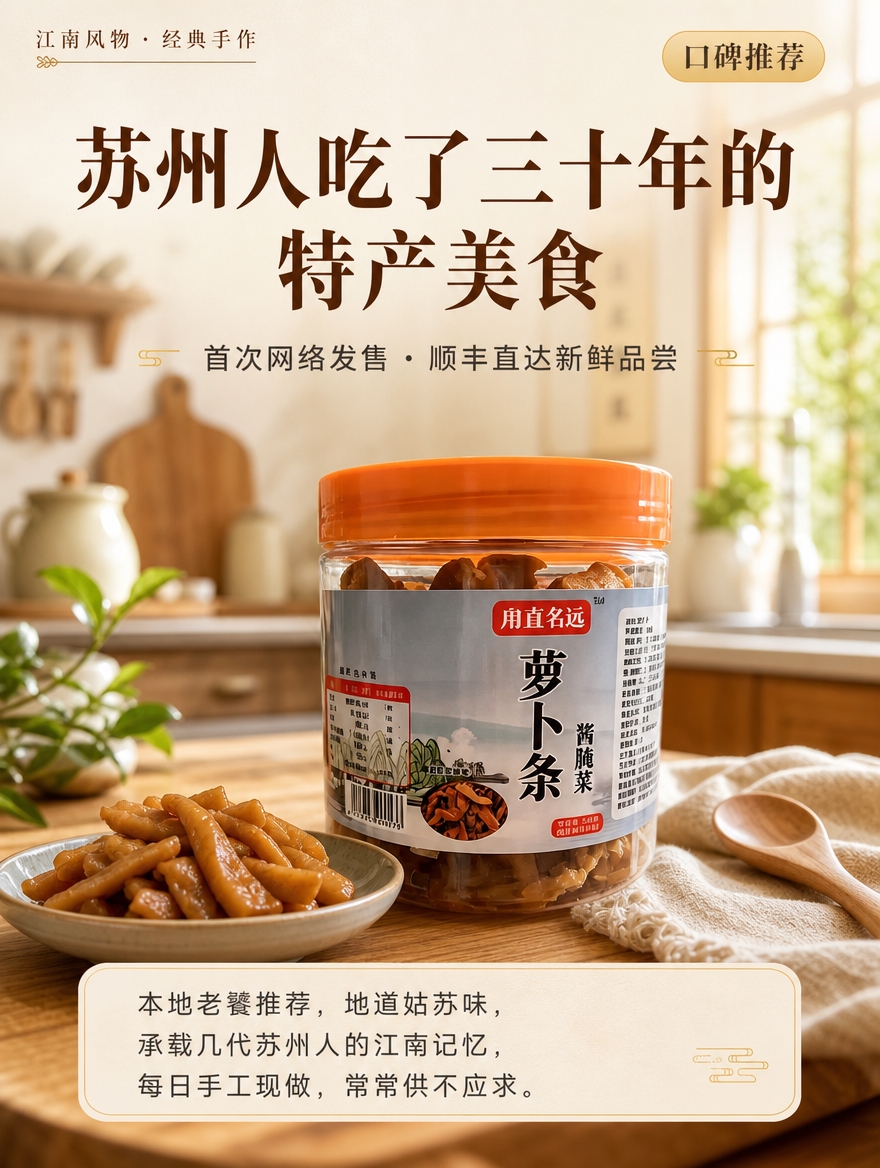 [商品] 使用【图2】罐装萝卜条作为主产品；保留透明罐身、橙色… - 图片创意预览