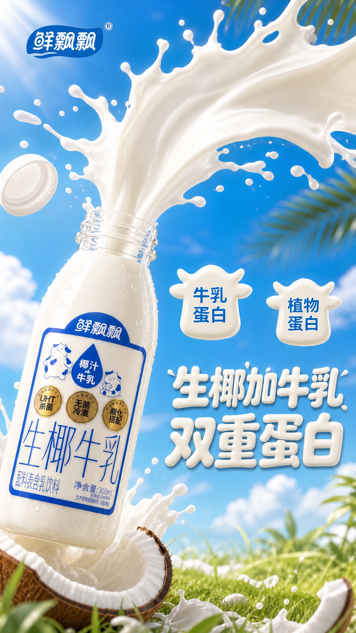 [商品] 使用【图1】鲜飘飘生椰牛乳300ml瓶装；保留透明瓶… - 图片创意预览