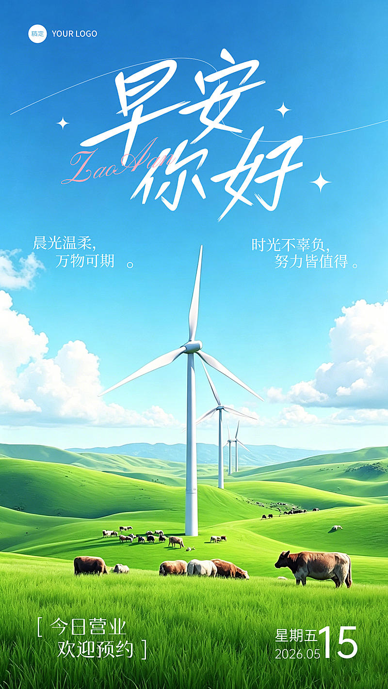 早安问候文艺实景风正能量朋友圈日签竖版海报