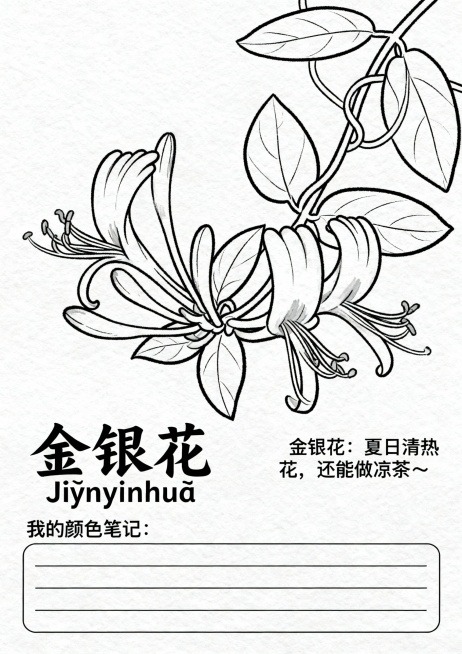 以下是针对 **36种常见中草药填色画** 的更新版设计指示语，适用于“成果长廊”展区或“互动体验区”作为学生填色与学习素材，延续 **清晰手绘线稿风格 + 趣味知识标注** 的设计方向。

---预览效果