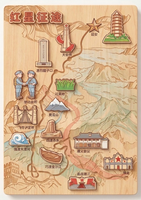 底部的山川、长城和红飘带进行颜色添加绘制，颜色和谐浅淡色，比主题图标颜色淡。预览效果