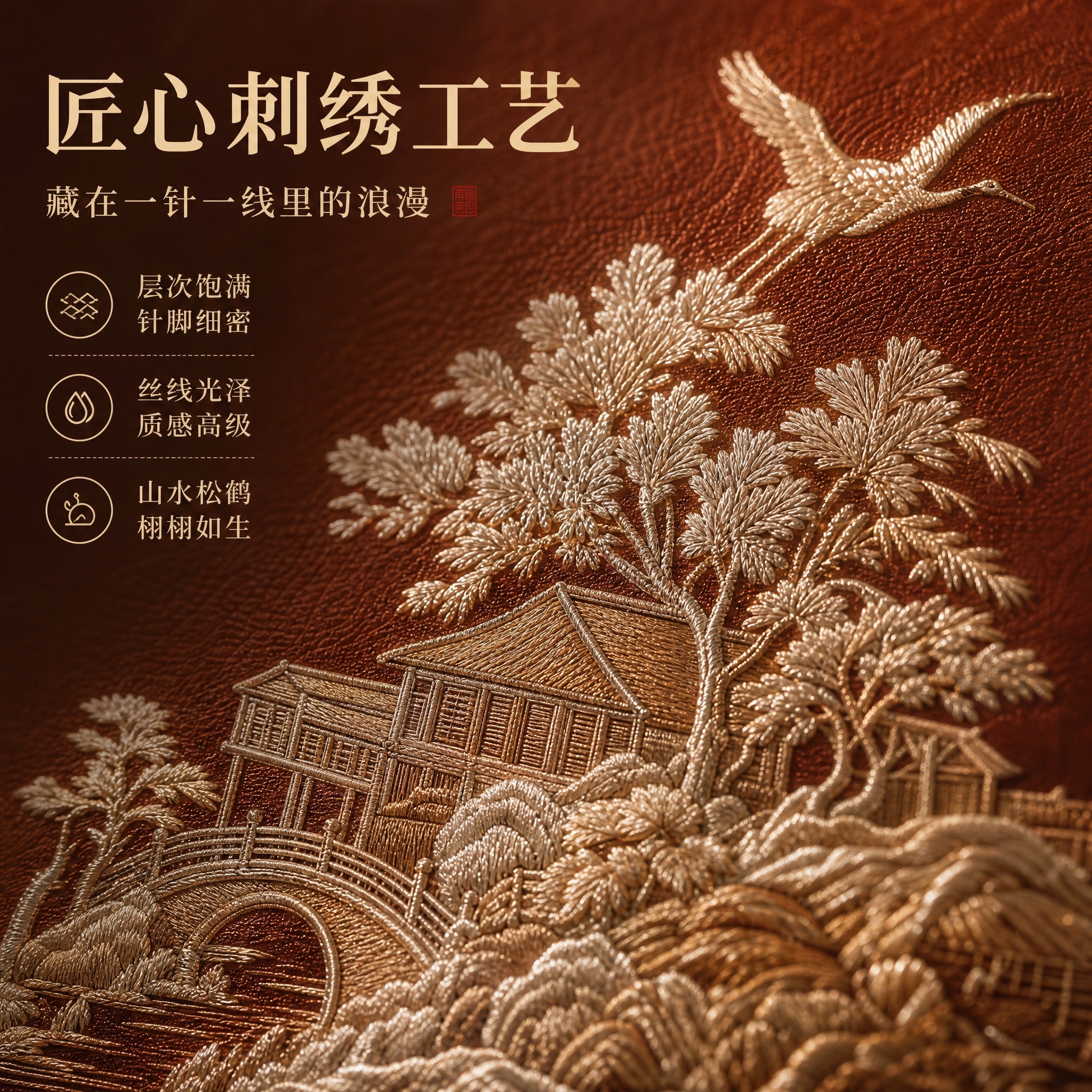 淘宝天猫电商主图，正方形1:1比例，刺绣硬包背景墙细节展示图。… - 图片创意预览