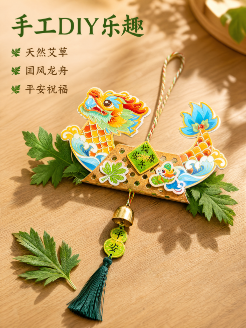 「图片1」，生成一套主图（5张），商品名称是端午节手工diy挂饰，卖点是艾草挂饰，端午装饰挂件，风格是家居清新风，适配淘宝/天猫平台，主图比例为3:4预览效果