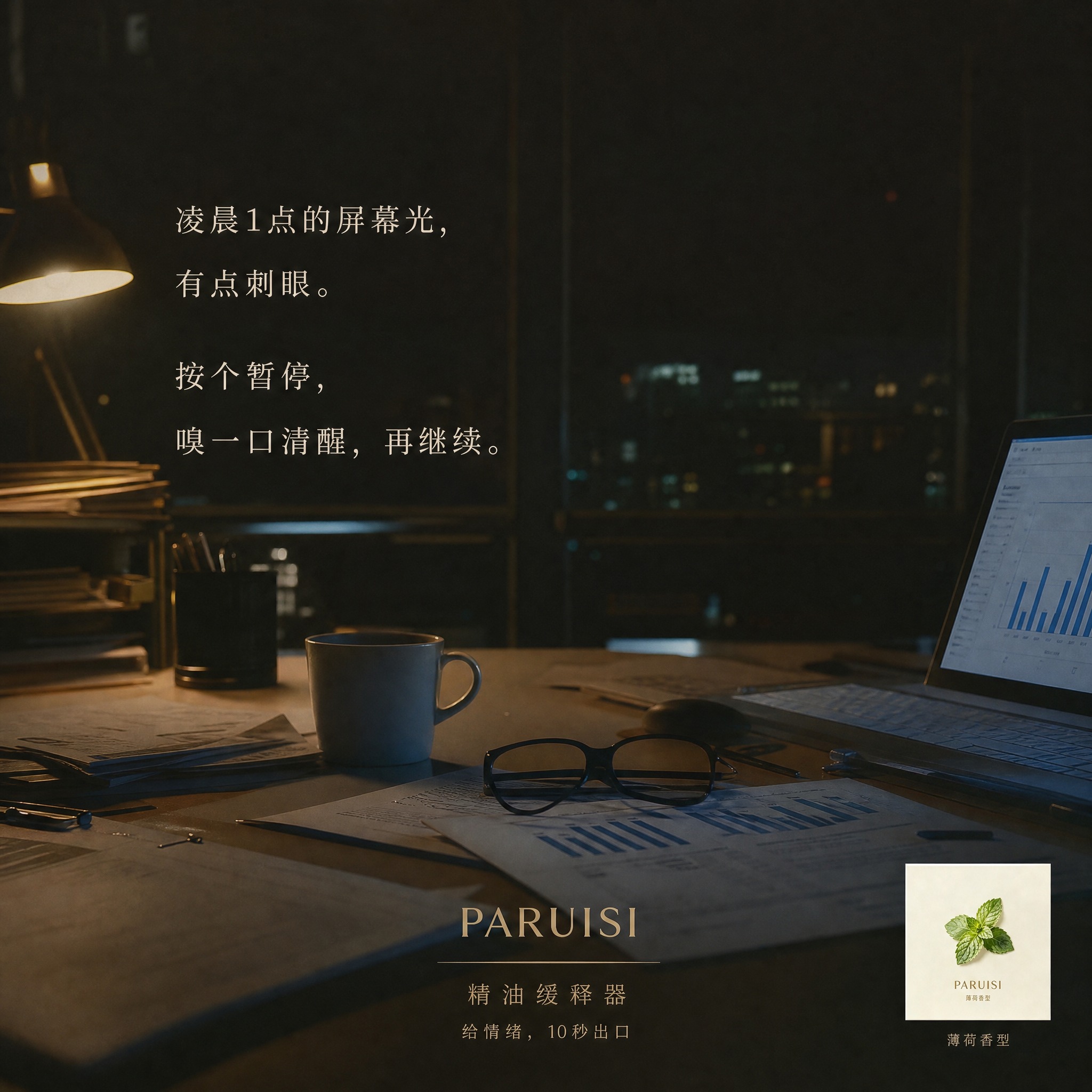 【10秒暂停键 · 加班夜 薄荷（排版优化版）】PARUISI… - 图片创意预览