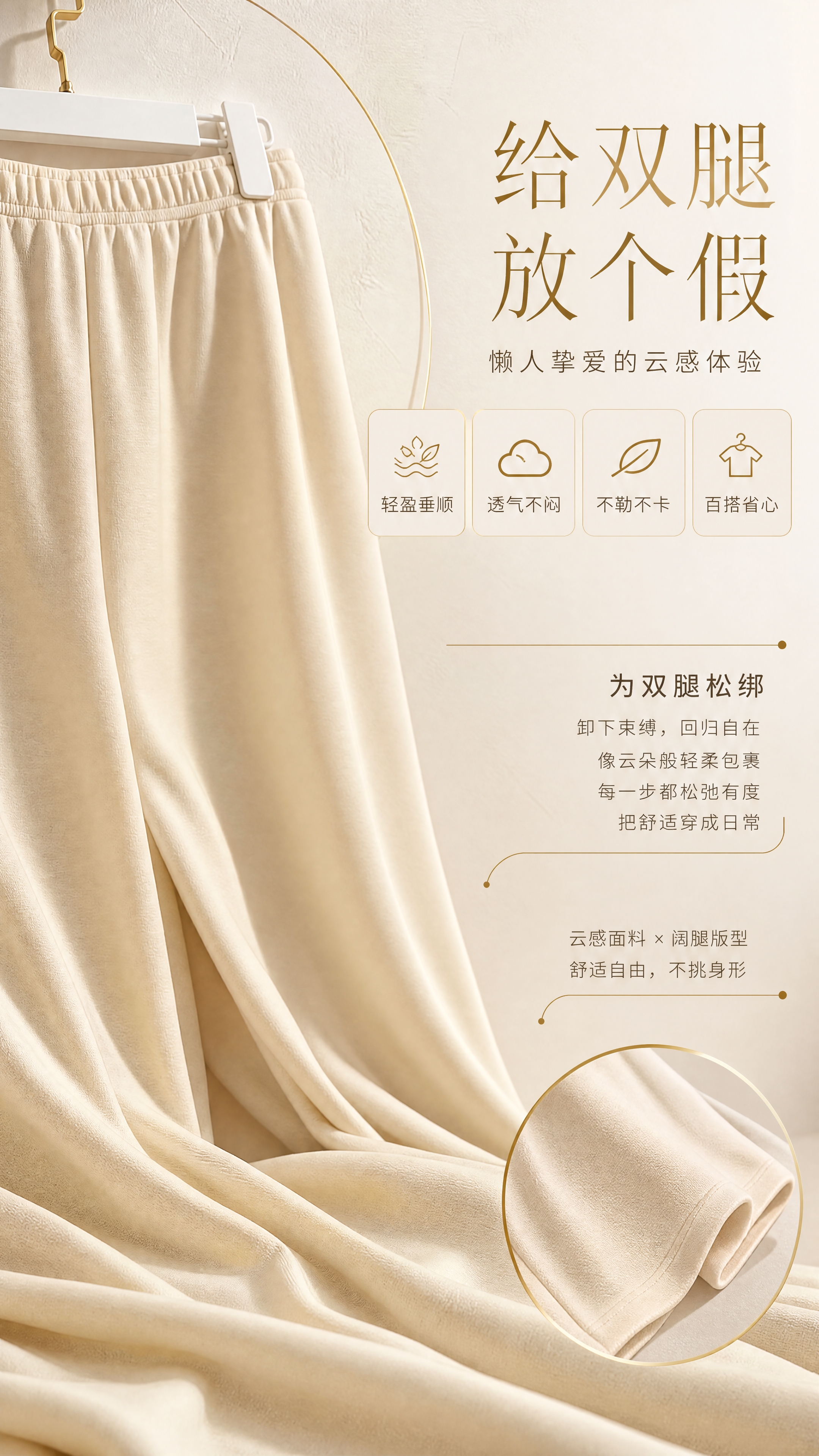 [商品] 使用【图1】米杏色云感阔腿裤；商品处理：保留松紧腰、… - 图片创意预览