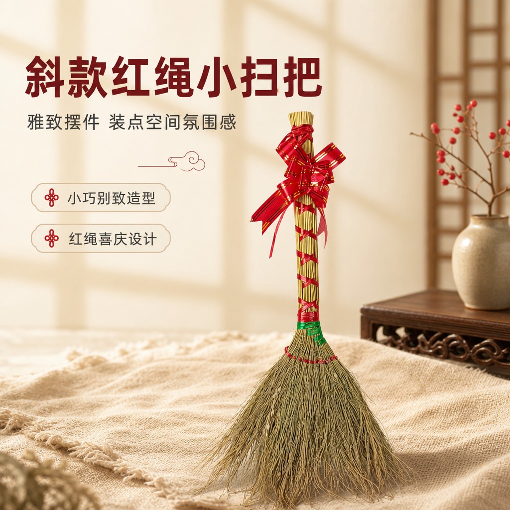 [商品] 使用【图1】小扫把斜款捆红绳装饰摆件；保留禾草扫把头… - 图片创意预览