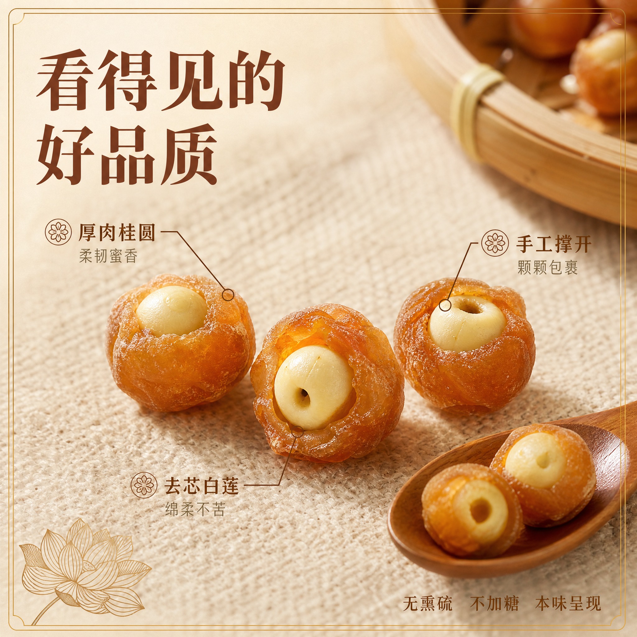 [主图-3] 广东高州老树桂圆抱莲子 细节微距与工艺展示 微观… - 图片创意预览