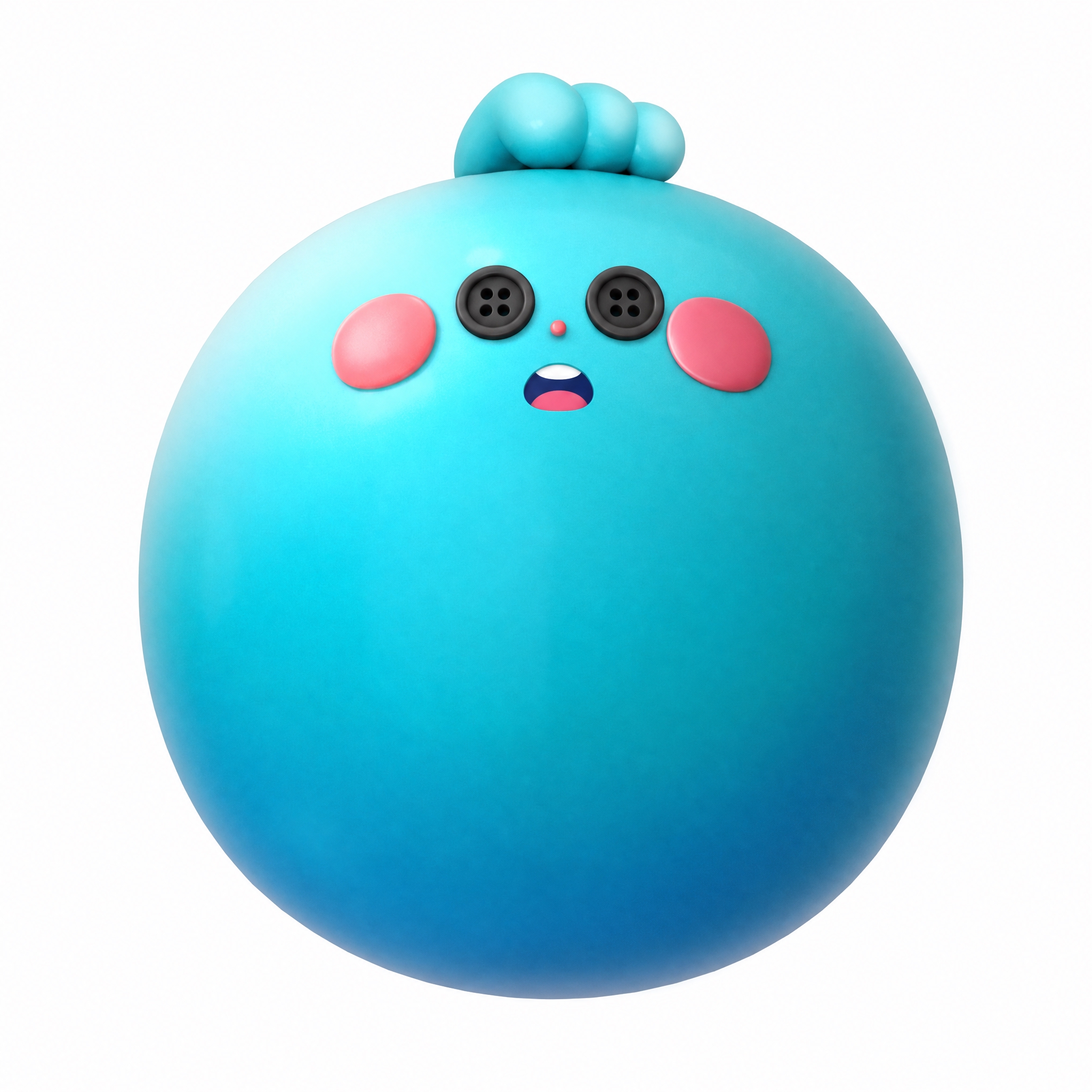 将图中青蓝色圆形卡通角色的眼睛替换为黑色纽扣眼睛（带四个小孔的… - 图片创意预览