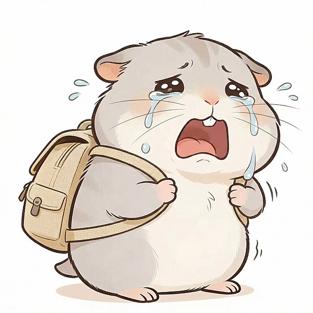 参考上传的仓鼠形象，绘制大哭表情的卡通仓鼠表情包，无任何文字标签，保持原可爱画风，白色背景