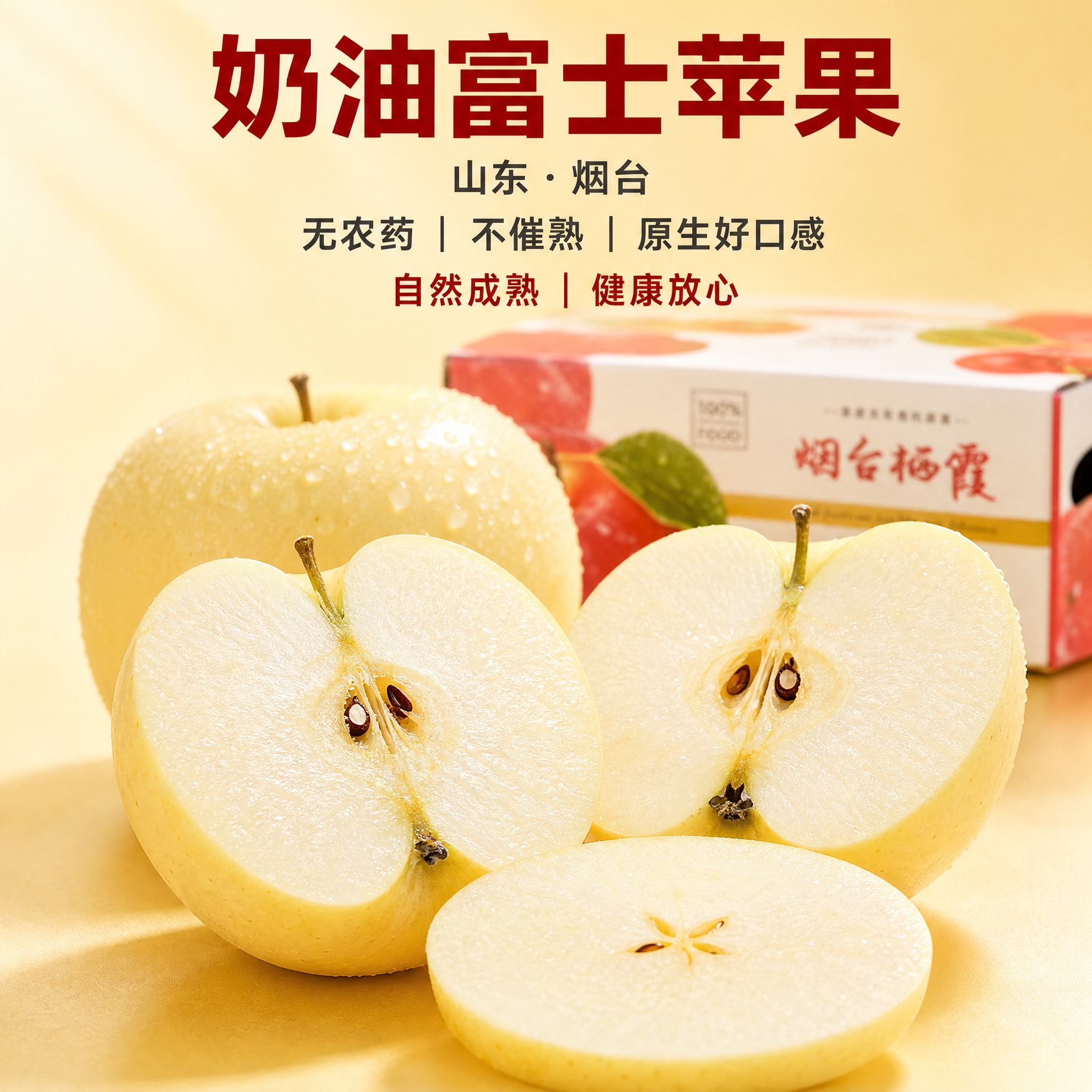 [主图-3] 特写构图，放大展示山东烟台奶油富士苹果的果肉细节… - 图片创意预览