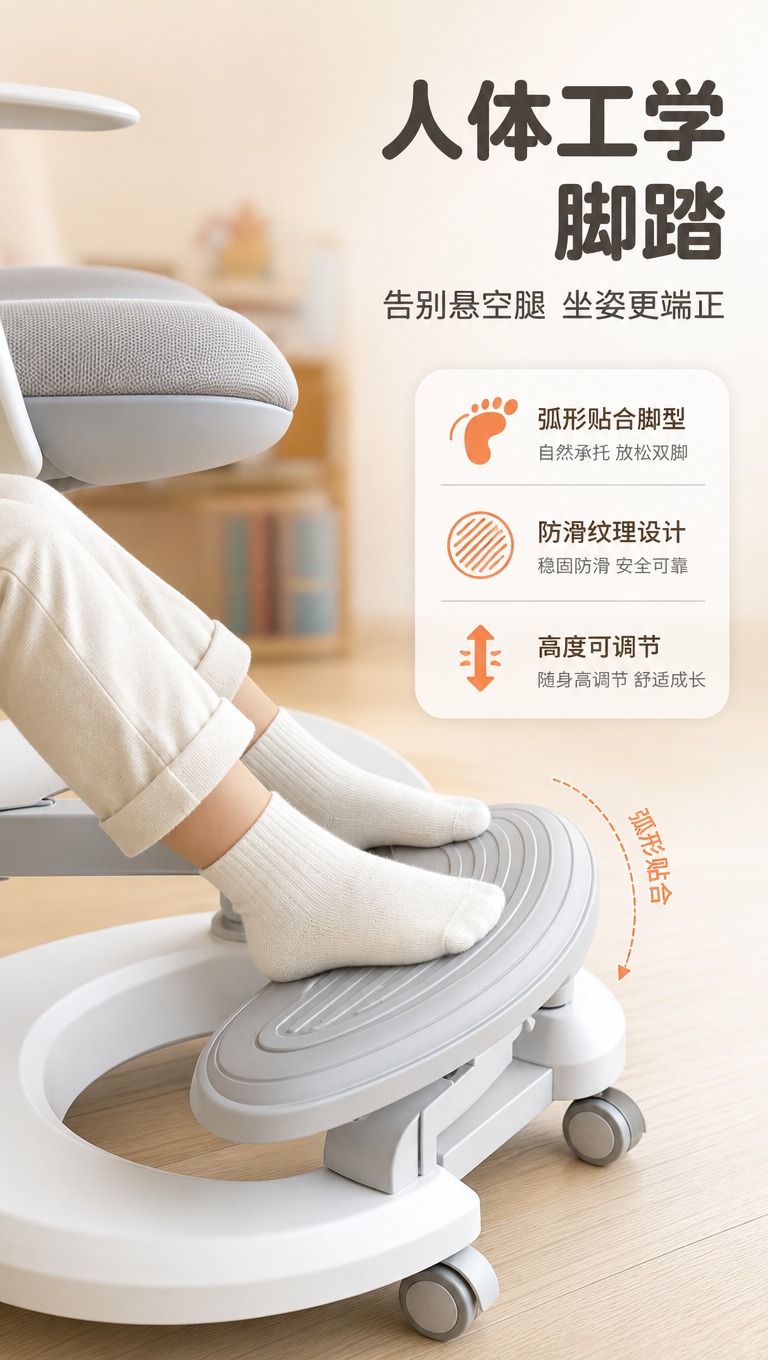 [商品] 使用【图4】儿童学习椅脚踏结构；保留弧形脚踏、防滑纹… - 图片创意预览