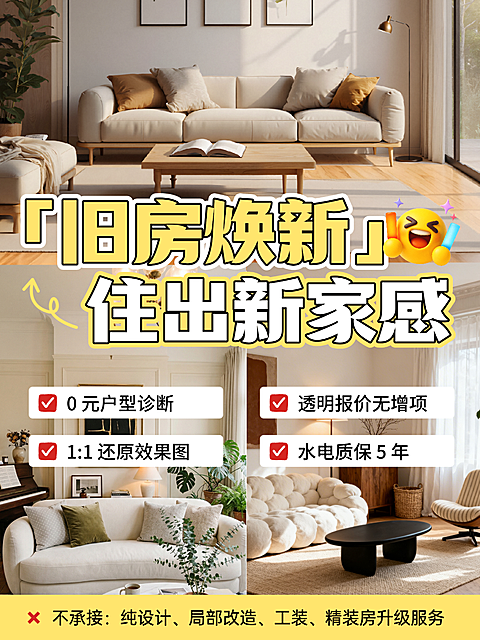 家居装修旧房翻新装修指南拼图风小红书封面