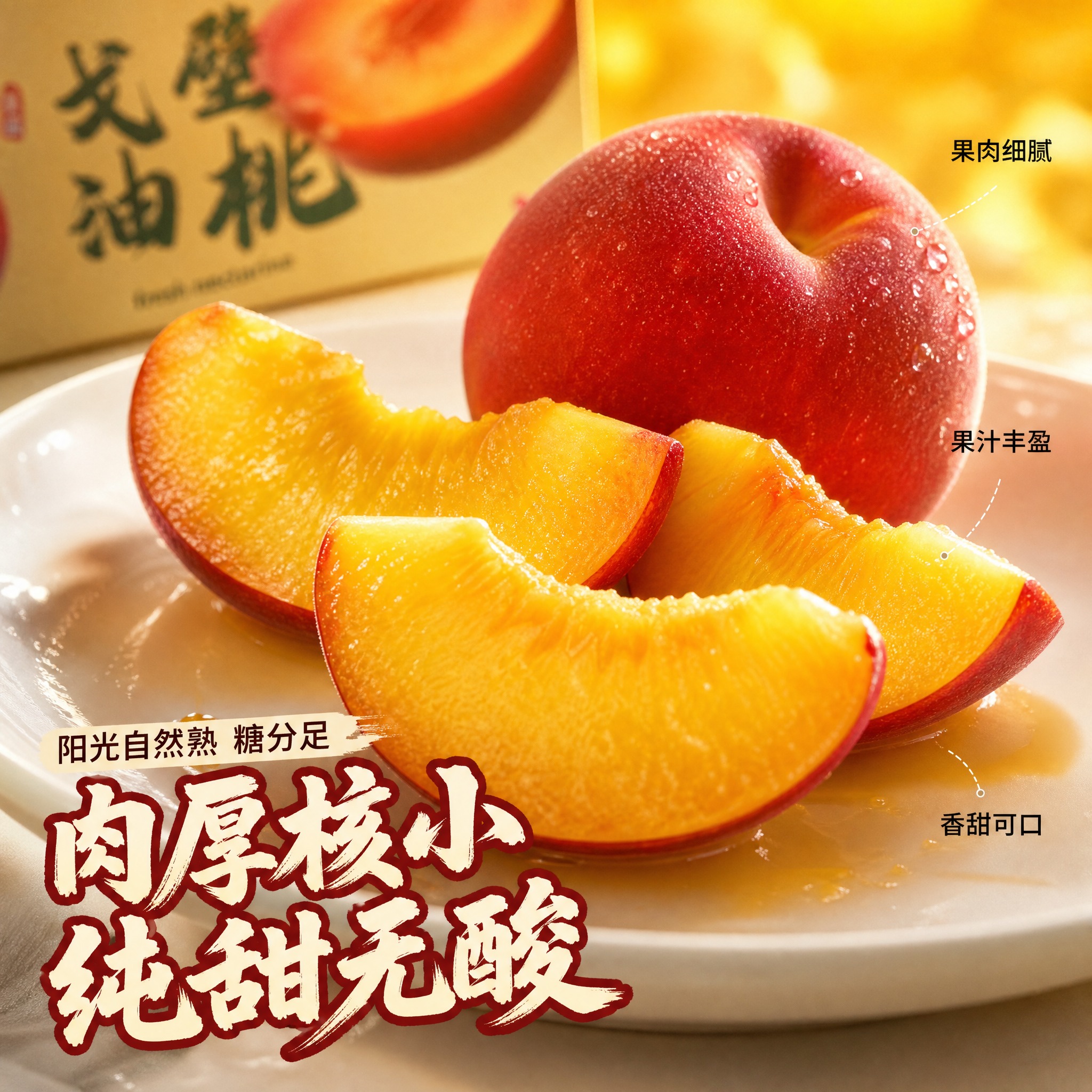 [主图-3] 新疆戈壁油桃 果肉细节与口感展示 [统一基调]… - 图片创意预览