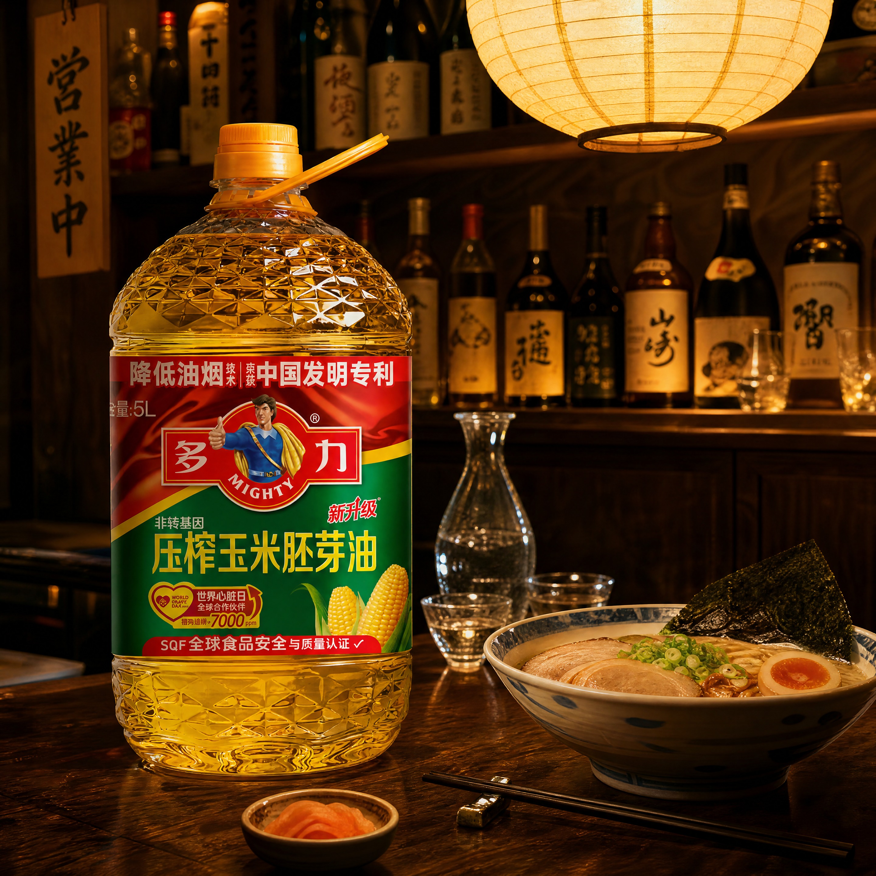 超写实食品商业摄影。 主体：5L装玉米油桶严格参照上传产品图，… - 图片创意预览