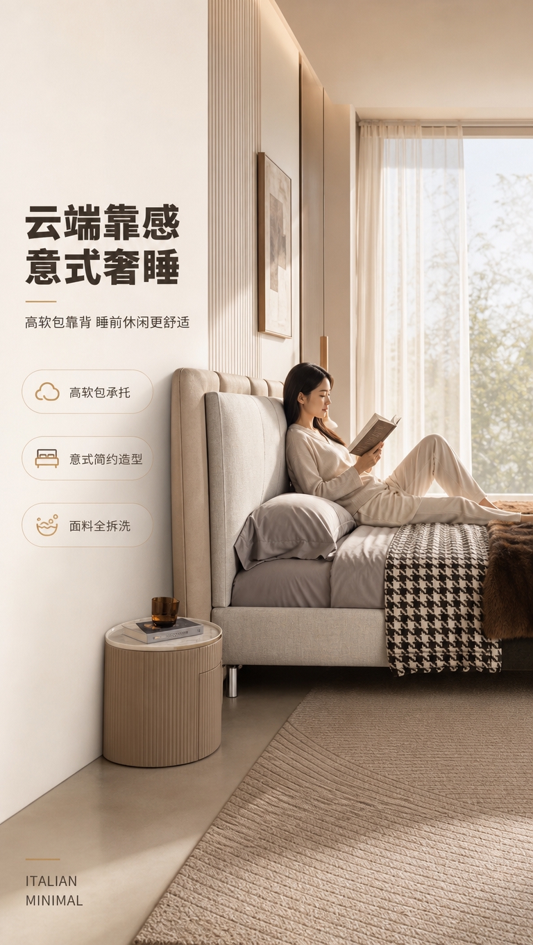[商品] 使用【图1】意式简约高软包布艺床；保留床头高软包拉点… - 图片创意预览