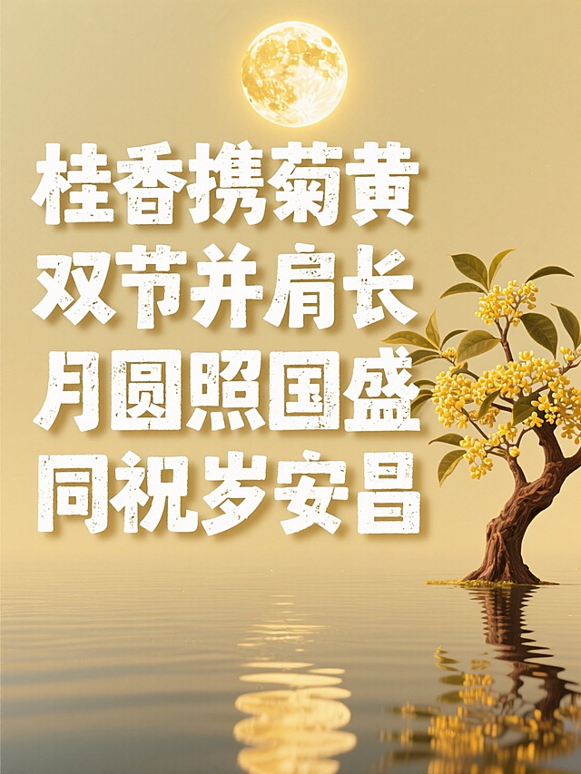 中式古典插画风，鎏金月色映桂树，水彩光影交融，静谧梦幻中透出双节团圆的温馨祝福。