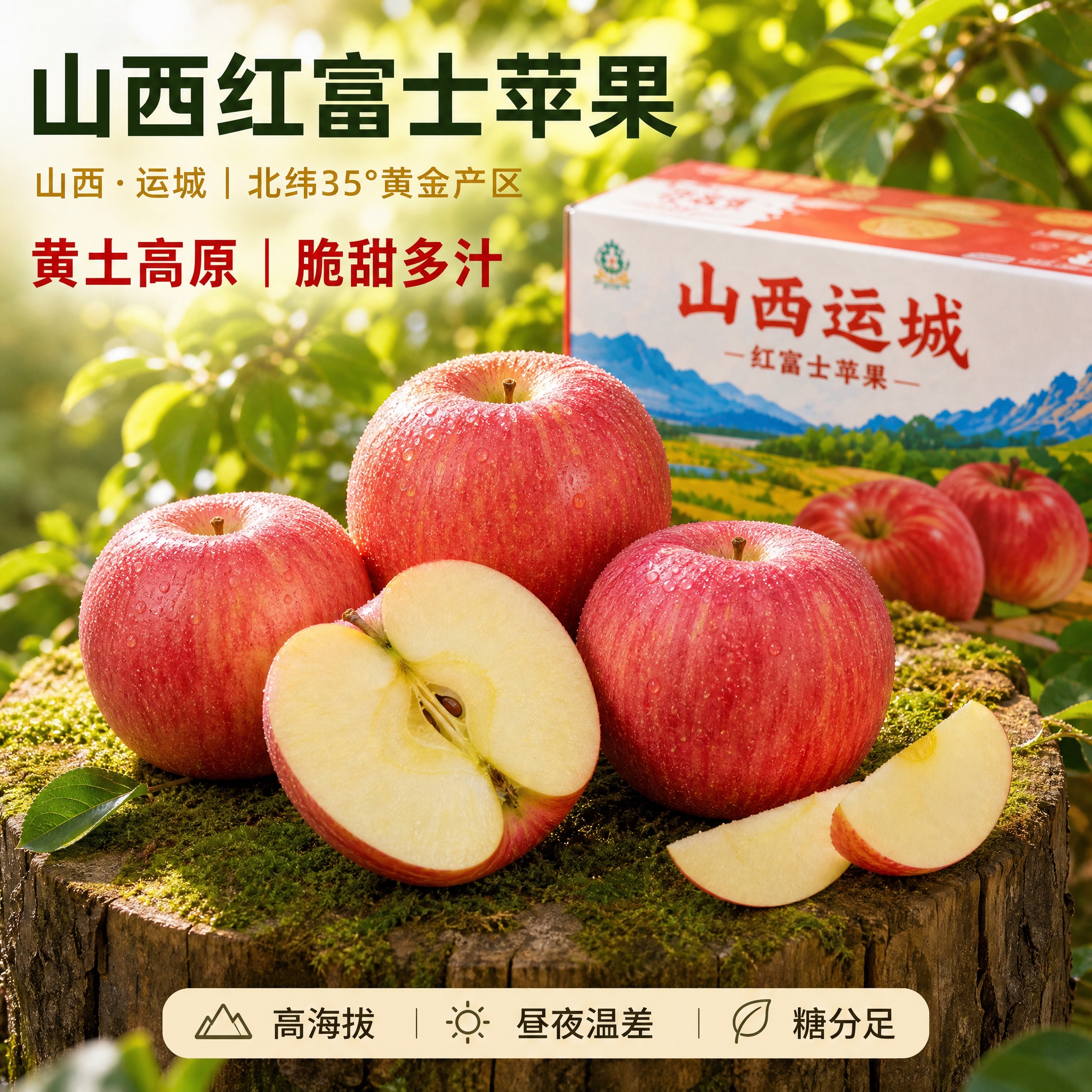 京东电商主图，800×800像素，1:1比例，山西运城红富士苹… - 图片创意预览