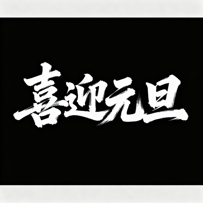 帮我设计一个“喜迎元旦”大气的书法字体 4个字做一排 黑底白字预览效果