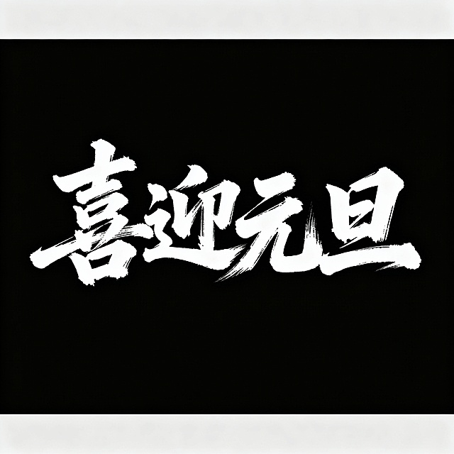 帮我设计一个“喜迎元旦”大气的书法字体 4个字做一排 黑底白字