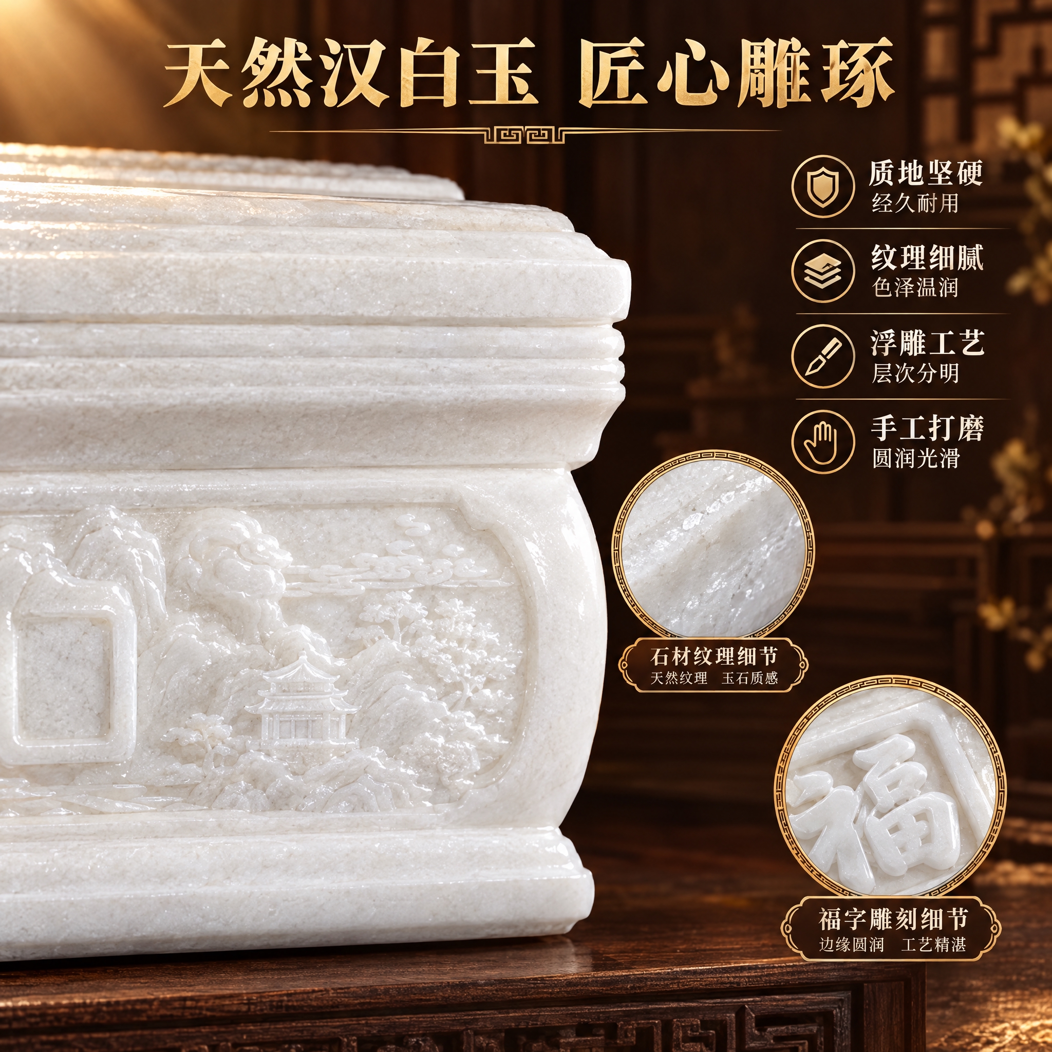 [主图-3] 材质细节品质，主题：汉白玉石材材质与雕刻工艺细节… - 图片创意预览
