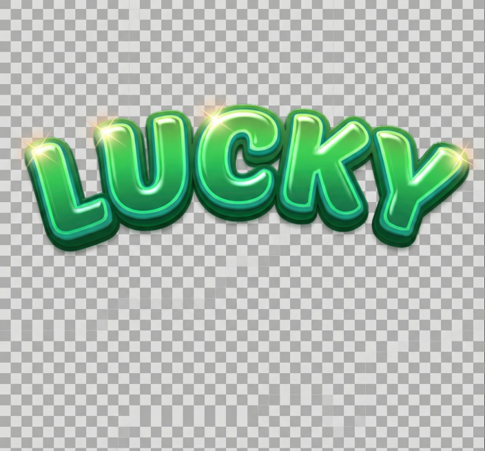 将原图片中的文字替换为Lucky，保持和原图一样的风格：第一行Lucky是绿色，带有光泽果冻质感，带亮星光效，轮廓带深色描边，第二行保留空行，保持透明背景，整体风格和字体样式与原图一致预览效果