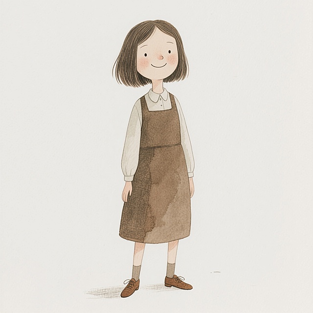 水彩风插画，质朴可爱女孩，卡通感十足，温暖色调传递童真与宁静。