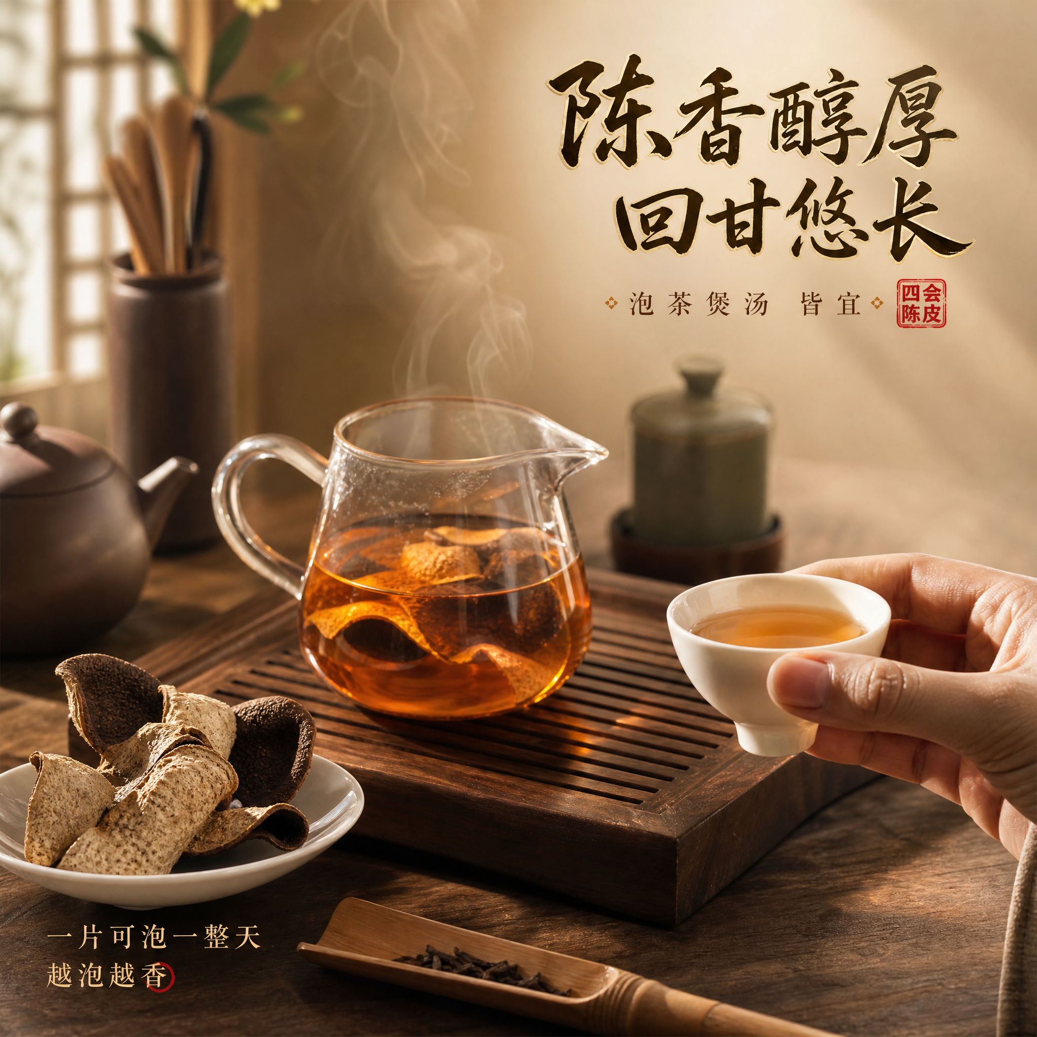 [主图-4] 四会原产老陈皮冲泡饮用场景，展示食用方式与香气。… - 图片创意预览