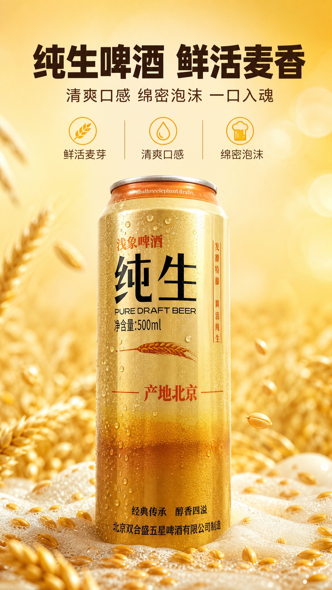 [商品] 使用【图1】浅象纯生啤酒500ml罐装；保留罐体金色… - 图片创意预览