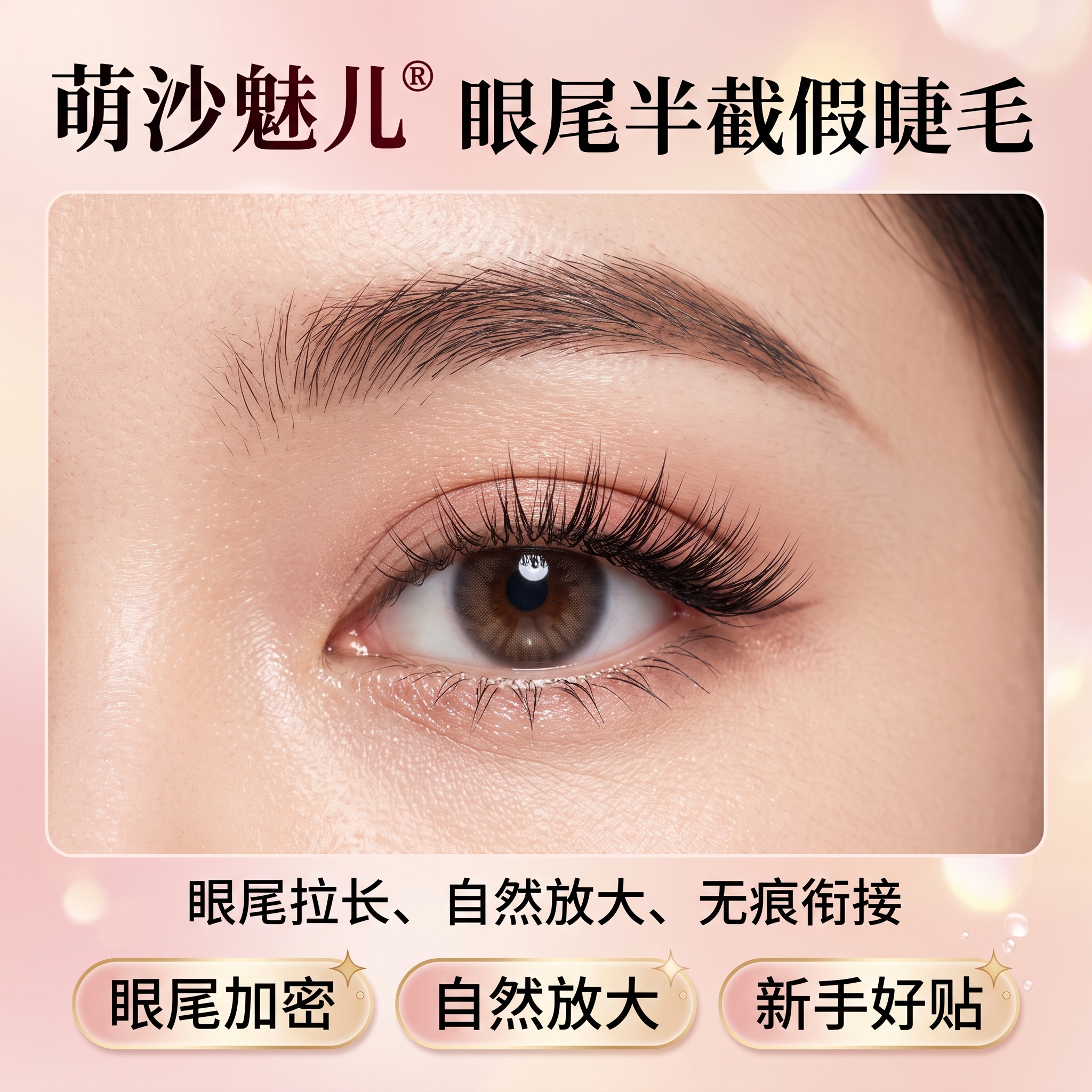 淘宝天猫电商主图，1:1正方形，2K高清，眼尾半截假睫毛上眼效… - 图片创意预览