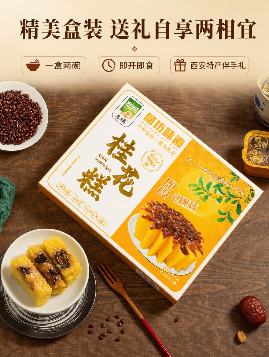 [商品] 使用【图6】桂花糕外包装盒实物图；保留白色+橙黄色包… - 图片创意预览