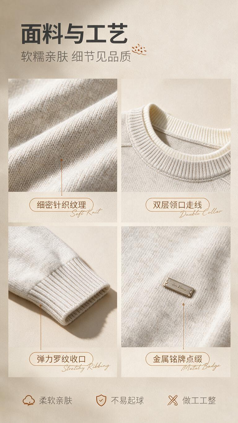 [商品] 使用【图1】米杏色假两件圆领针织毛衣；商品处理：保留… - 图片创意预览