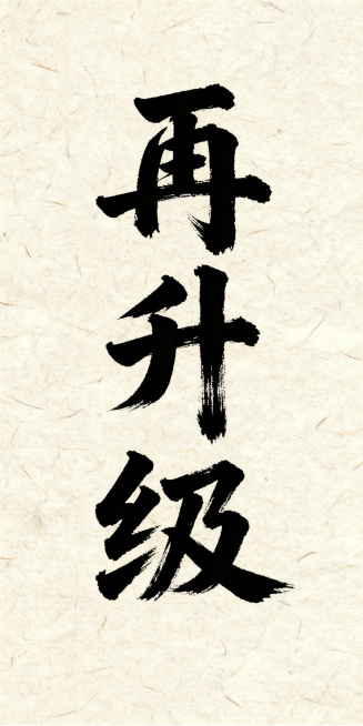 竖版的“再升级”书法艺术字体，笔触苍劲有力，具有传统书法韵味预览效果