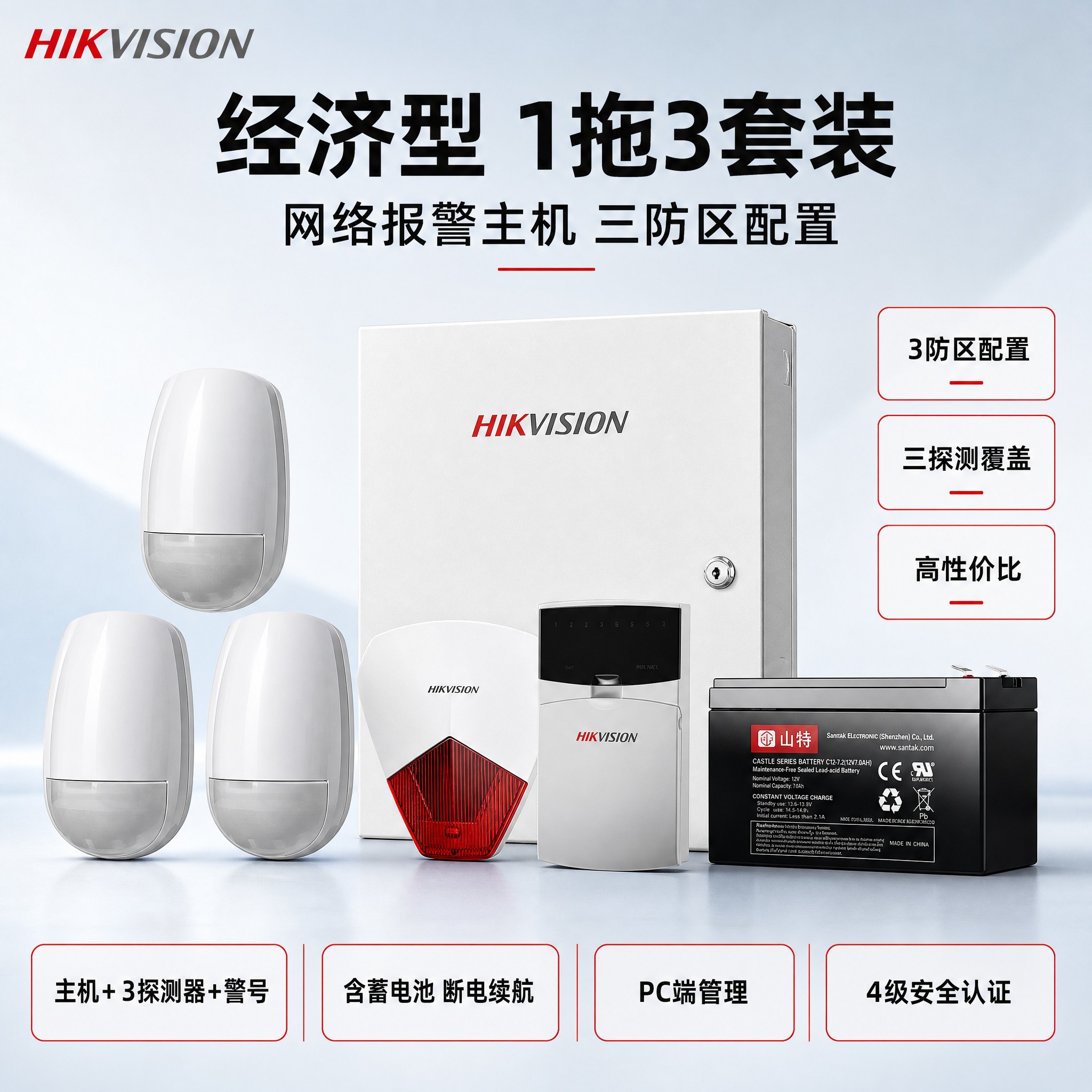 [主图] 海康威视经济型1拖3报警套装商品主图，参数框使用红框… - 图片创意预览