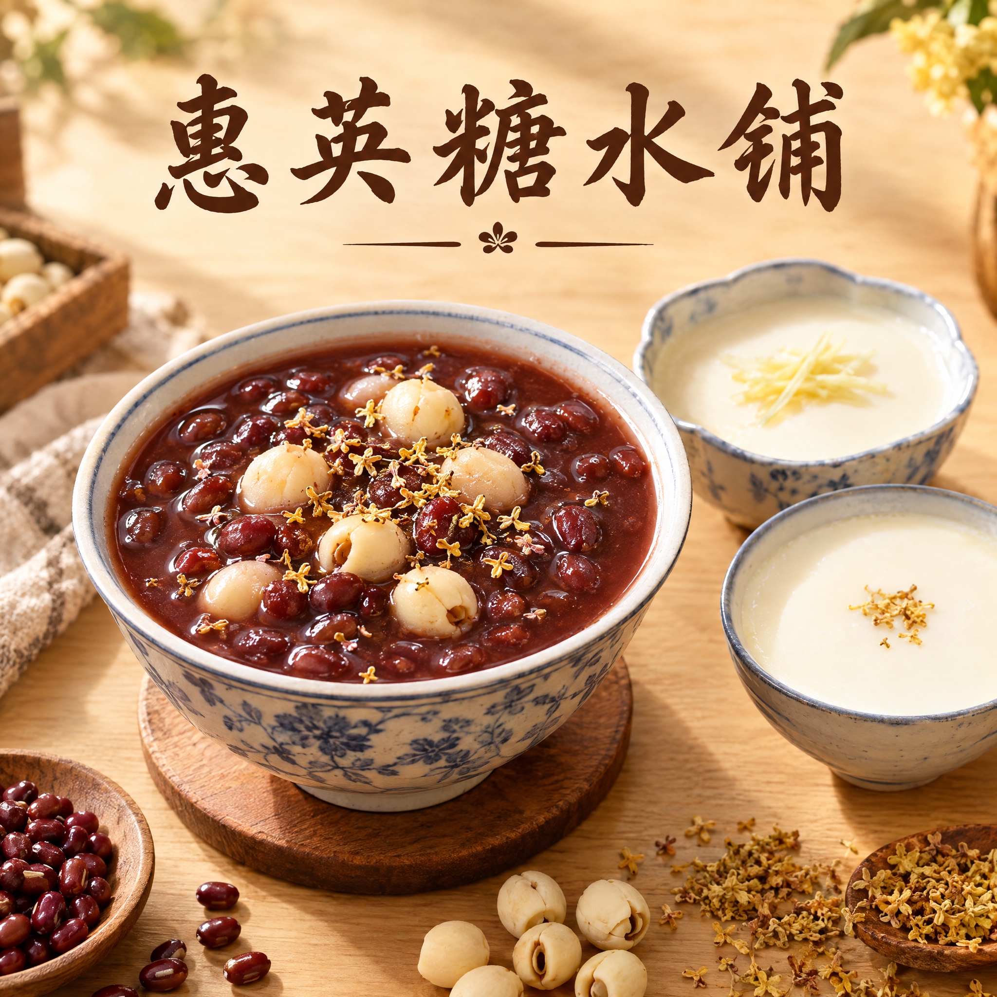 惠英糖水铺品牌头像设计，正方形构图，无圆形边框。画面中央是一碗… - 图片创意预览