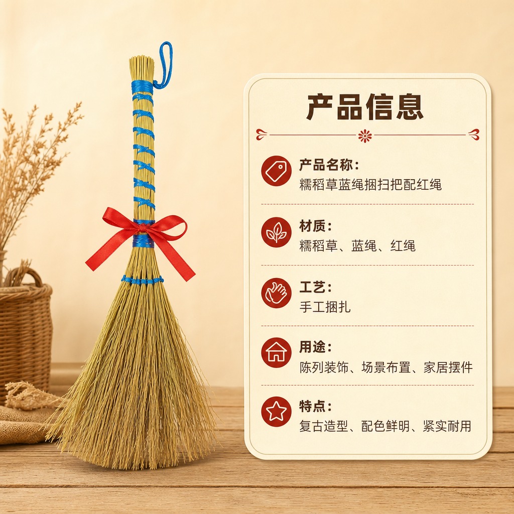 [商品] 使用【图1】糯稻草蓝绳捆扫把配红绳；保留产品完整结构… - 图片创意预览