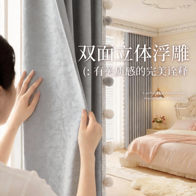 不改变原来的纹路，把窗帘的颜色改成很淡的灰色，也不要改变毛球的颜色，可以适当调整文字内容预览效果