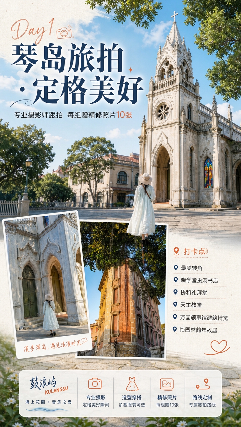 [商品] 使用【图9】鼓浪屿天主教堂全景、【图8】教堂门口人物… - 图片创意预览