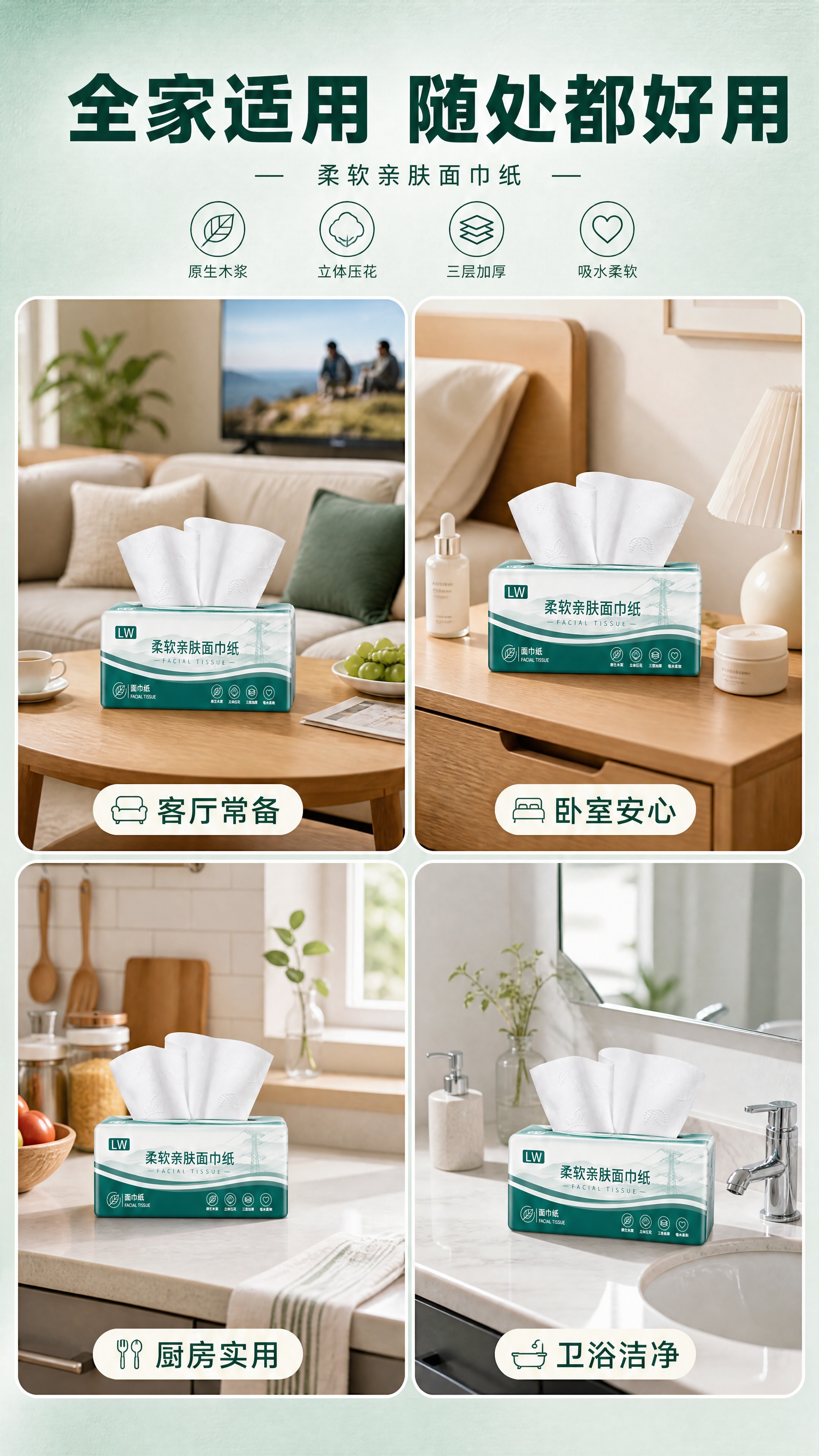 [商品] 使用【图1】LW品牌柔软亲肤面巾纸；保留包装墨绿色+… - 图片创意预览