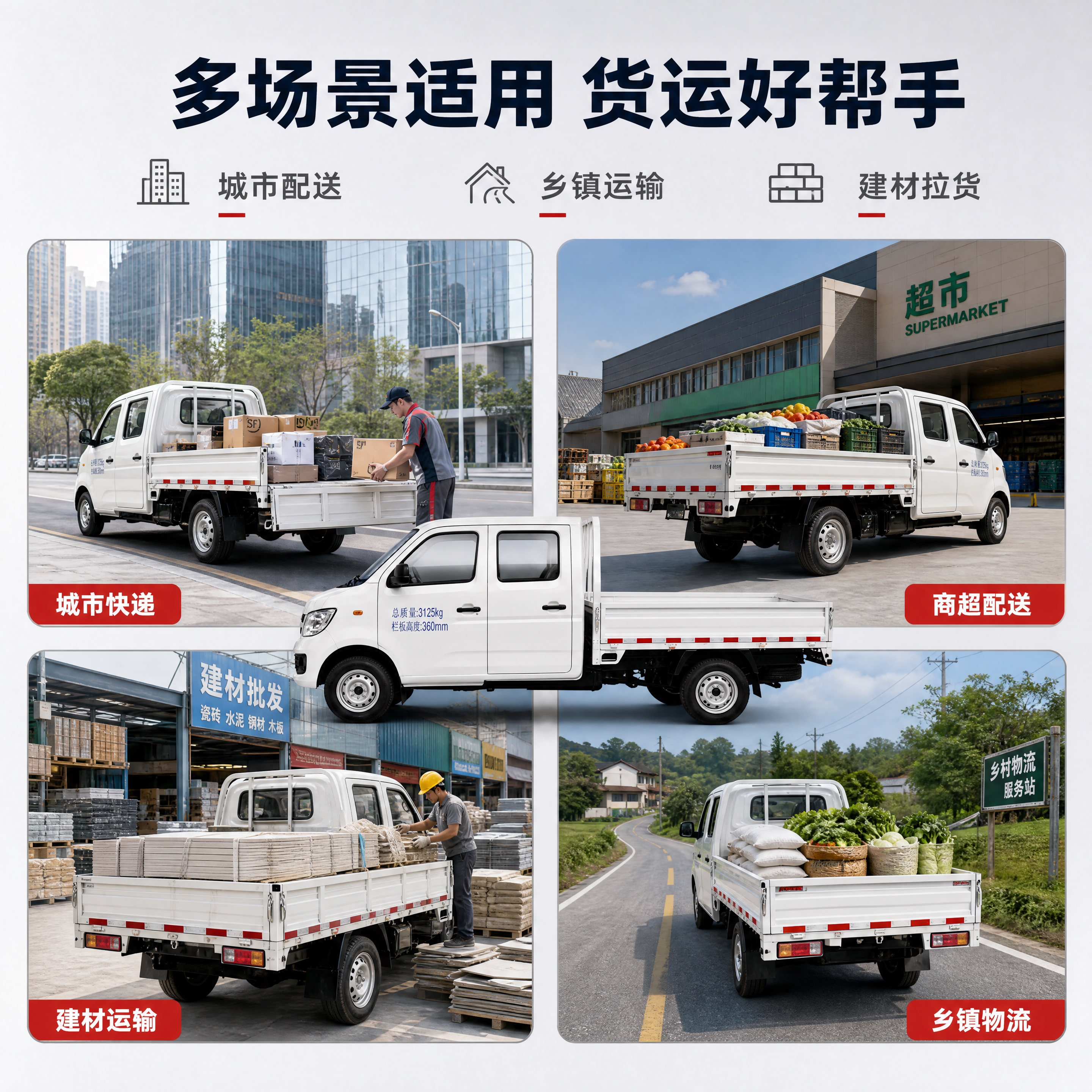 [主图-4] 场景适用图，主题为多场景货运应用展示，体现车辆适… - 图片创意预览