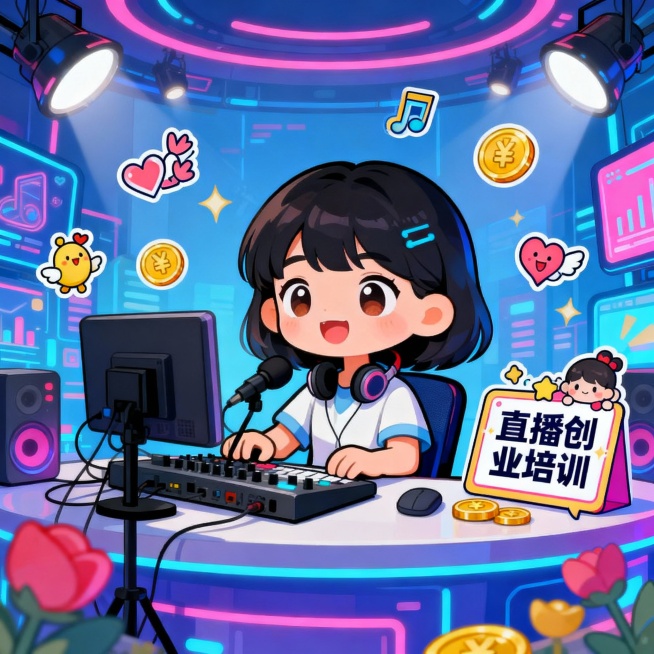 直播创业培训PPT素材图，风格动漫人物预览效果