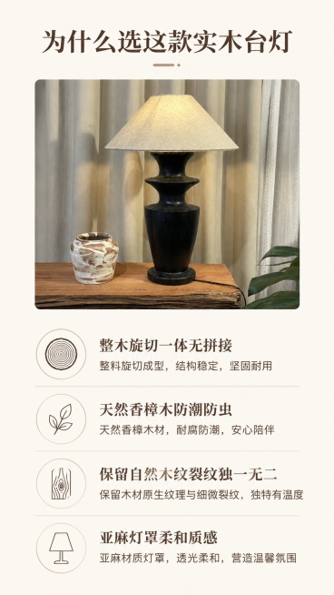 [第6屏] 卖点解析-分点展示核心优势。本屏使用【图1】作为商品小图展示。
[氛围/风格] 干净简洁信息页，侘寂自然风格，图文并茂突出核心卖点，信息层级清晰。
[元素布局] 上方放置缩小版产品图【图1预览效果