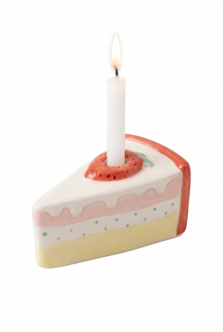 Generate a high-definition product image of a strawberry cake-shaped ceramic candle holder. The prod预览效果