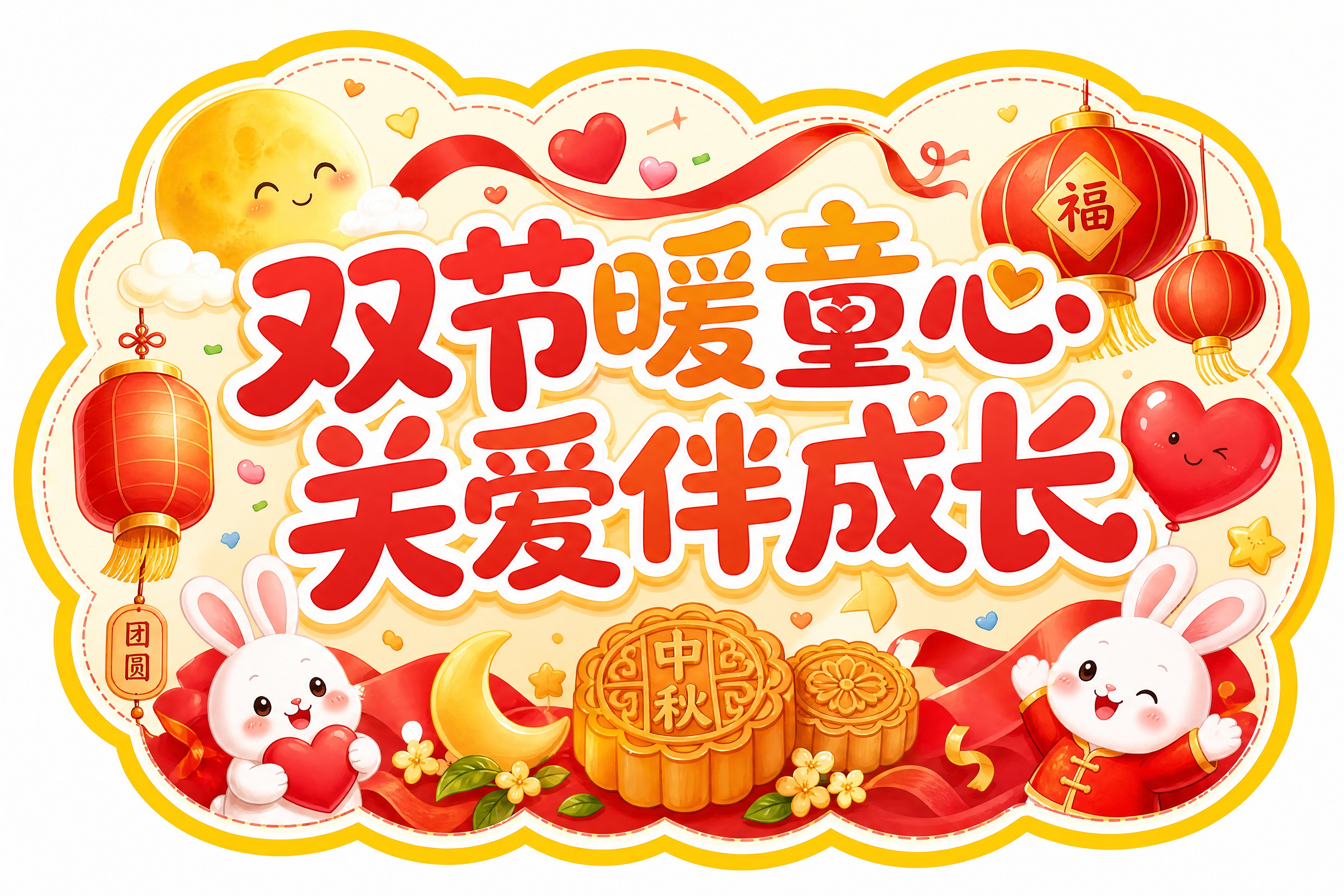 异形拍照手举牌设计，横版，主题"双节暖童心 关爱伴成长"。手举… - 图片创意预览