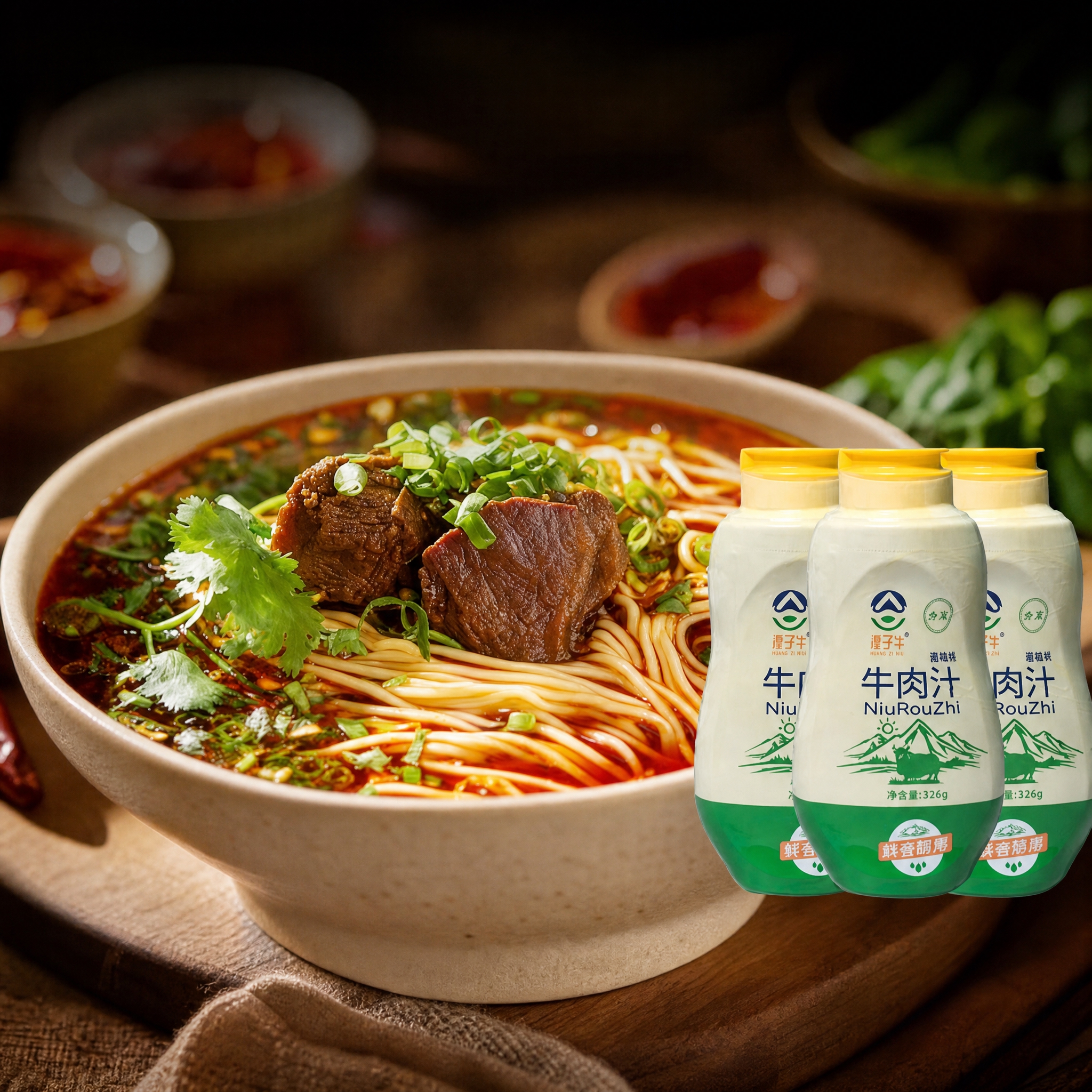 去除图片顶部的'湟子牛'品牌logo、'牛肉汁调味料 安心调味… - 图片创意预览