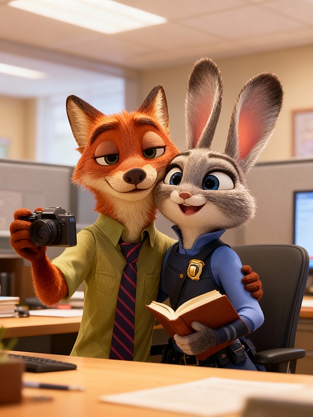 卡通感与3D风融合，拟人化动物角色展现温馨趣味，软3D质感增强体积感，动漫风格画面充满可爱气息，办公场景增添生活情调。