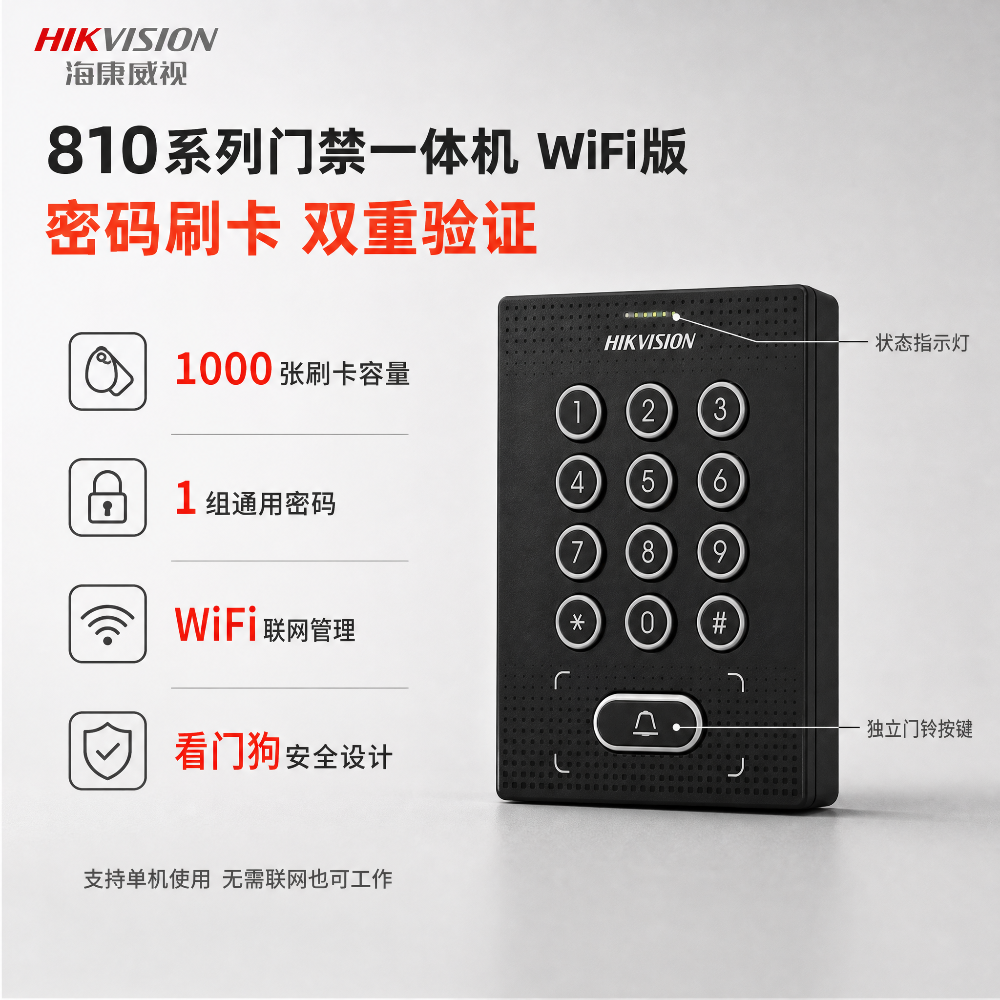 电商主图第二张，核心价值卖点图，海康威视810系列门禁一体机W… - 图片创意预览
