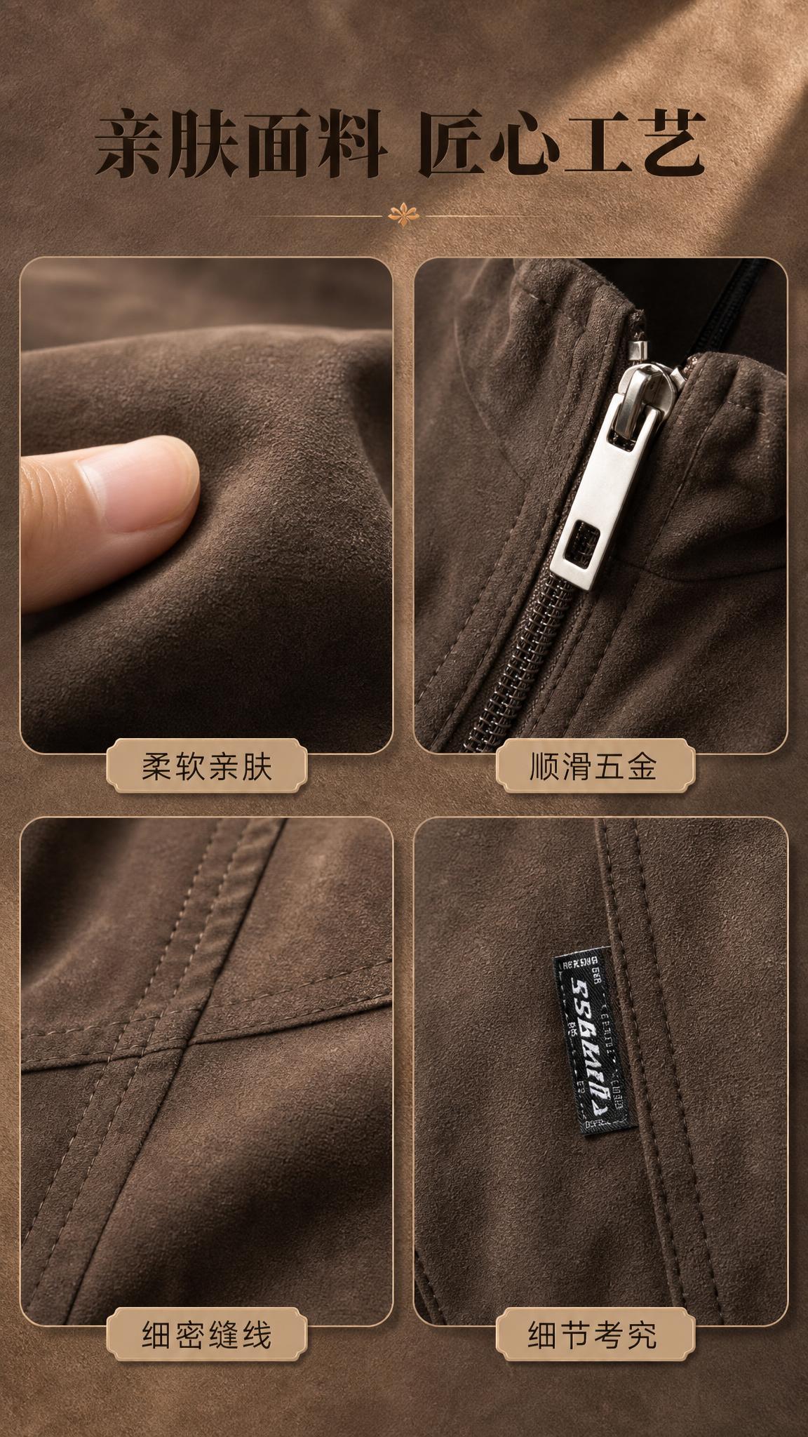 [商品] 使用【图1】深棕色立领休闲夹克；商品处理：保留立领、… - 图片创意预览